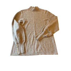 Precious Fibers Gray 100% Cashmere Mock Neck Bishop Sleeve Button Cuff Sweater M